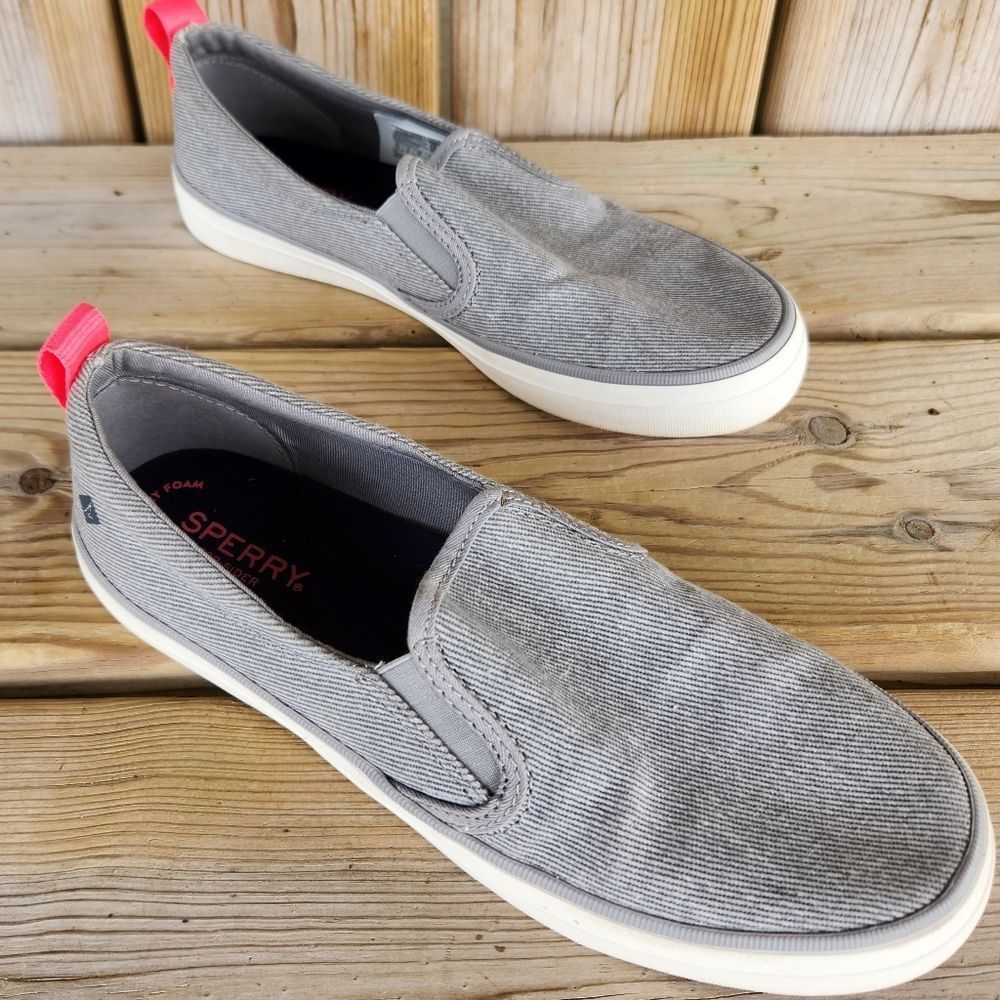 Sperry crest twin gore washed twill slip on shoes grey pink US 7.5